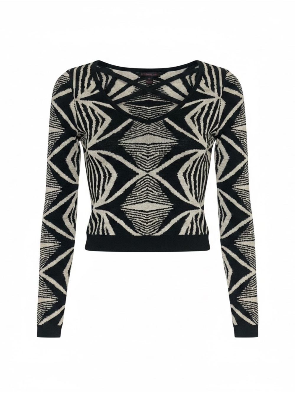 Material Girl Black & Cream Geometric V-Neck Sweater